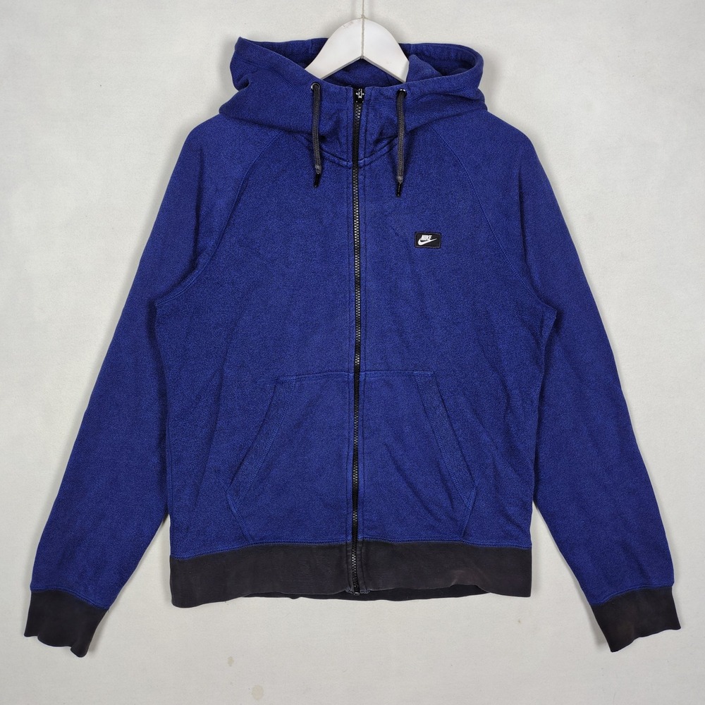 Nike Mens Full Zip Hoodie Blue Marl Black Trim Raglan Sweatshirt Medium M1493